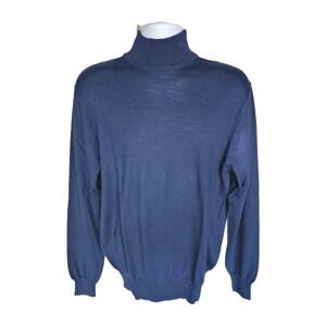 Paul Fredrick Merino Wool Blend Sweater Mens Large Teal Mock Turtleneck Warm